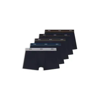 BOSS Five-pack of stretch-cotton trunks with logo waistbands