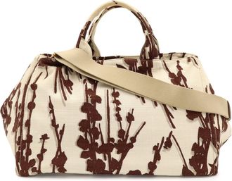 Prada Canapa Brown Ivory Canvas Handbag Shoulder Bag Tote Bag (Pre-Owned)