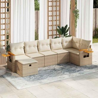 vidaXL Vidaxl - Set Sof&aacute;s De Jard&iacute;n 7 Piezas Y Cojines Rat&aacute;n Sint&eacute;tico Beige