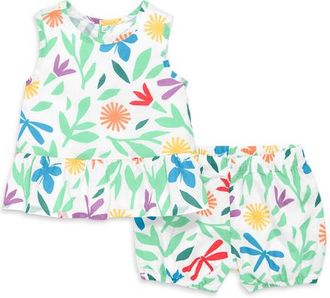 primary Baby Woven Tank & Bubble Short Set In Bright Backyard in White Backyard Print at Nordstrom, Size 18-24M