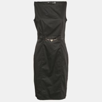 Love Moschino Black Cotton Waist Metal Embellished Short Dress