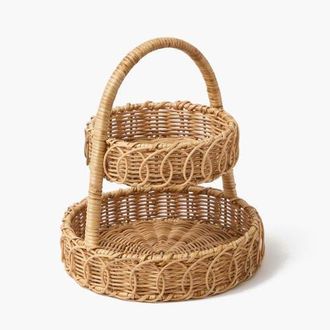 Mrs. Alice Small Rattan Two-Tiered Stand in Brown at Nordstrom