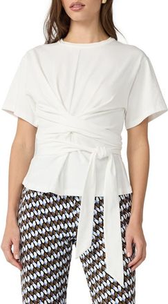 Diane Von F&uuml;rstenberg Teressa Twist Tie Front T-Shirt in White at Nordstrom, Size Xx-Small