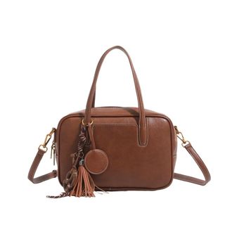 Generic Womens Retro Fashion Bowling Bag Handbag Shoulder Small Square Urban Simple Style(Brown)