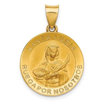 Diamond2Deal 14k Yellow Gold Polished Satin Hollow Spanish St. Lucy Medal Pendant