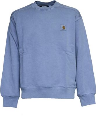 Carhartt Work in Progress Sweatshirt met lange mouwen Geribbelde kraag- manchetten en zoom Patch met logo op de borst Oversized pasvorm - Heren - Sweatshirts - Blauw - S - Hood