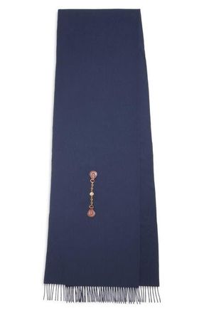 Chlo&eacute; Horse Medal Wool Fringe Scarf in Navy at Nordstrom