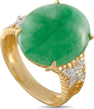 Luxury Bazaar 18K Yellow Gold Diamond and Jade Cabochon Cocktail Ring MF03-062626