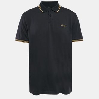 HUGO BOSS Boss By Hugo Boss Navy Blue Pique Cotton Paul Curved Polo T-Shirt