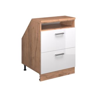 Vicco Armario De Cocina Para Techo Inclinado R-line, Blanco Alto Brillo, 60 Cm Con 2 Cajones, Carcasa 60 Cm De Profundidad, Vicco