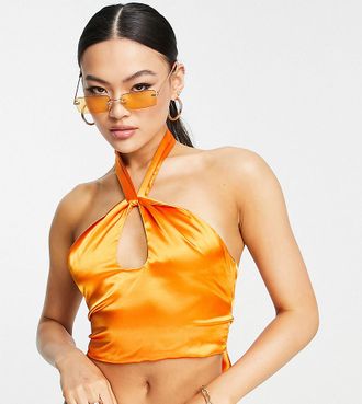 AsYou Top naranja con cuello halter y abertura de sat&eacute;n de ASYOU