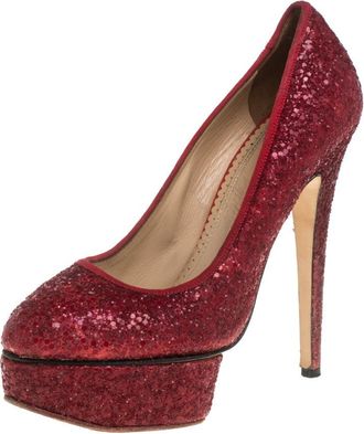 Charlotte Olympia Red Glitter Priscilla Platform Pumps