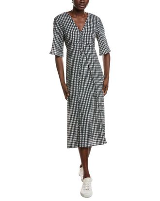 Ganni Seersucker Check V-Neck Long Dress