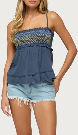 Edikted Kelsy Smocked Tank Top in Navy at Nordstrom, Size X-Small