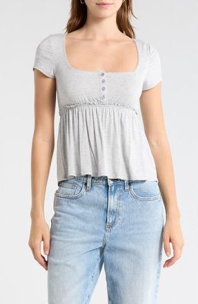 Madden Girl Square Neck Short Sleeve Top in Cloud Heather at Nordstrom Rack, Size X-Large