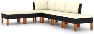 vidaXL Set De Muebles De Jard&iacute;n 6 Pzas Y Cojines Rat&aacute;n Sint&eacute;tico Negro Vidaxl