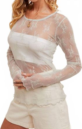 Hem & Thread Scoop Neck Cabbage Ruffle Hem Lace Long Sleeve Top In Dolphin Grey