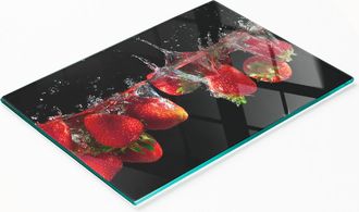OEM Tabla De Servir De Cristal Para Cocina Con Gr&aacute;fico De Fresas En Agua, 80x52 Cm