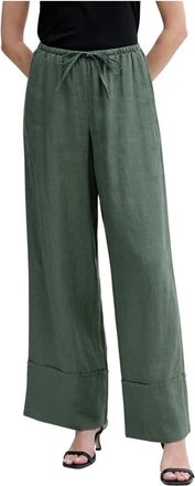 Benetton Linnen Wijde Broek - Dames - Wijde Broeken - Groen - S - Linnen - Broeken