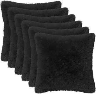 vidaXL Funda De Almohada 6 Pcs Heerlen Negro 30 X 30 Cm Fleece Pv Vidaxl