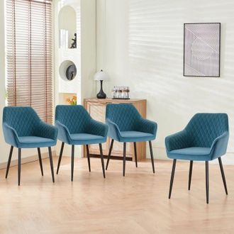 Ainpecca Dining Chairs 4pcs Velvet Kitchen Chairs Upholstered Seat with Backrest and Armrest Office chair, Teal