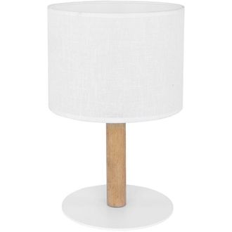 Luminosa Light Designs TK Deva Lámpara de mesa con pantalla redonda de pino, blanca, 1 bombilla E27