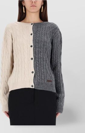Moschino cable knit color block long sleeve sweater