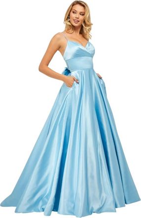 Sherri Hill Satin A-Line Gown In Light Blue