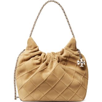 Tory Burch Fleming Suede Mini Hobo in Stone at Nordstrom
