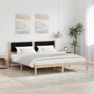 vidaXL Bed Frame with Headboard Black 160 x 200 cm Solid Pine Wood vidaXL