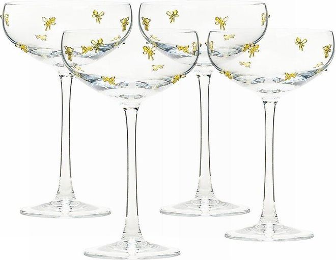 Set Of 4 Gold Bow Glassware, Coupe