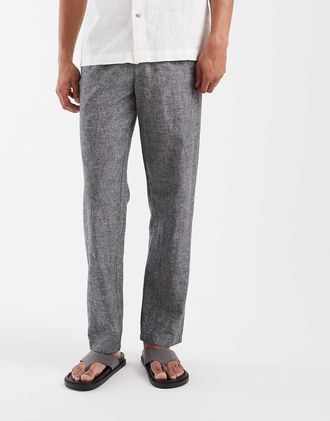 Blend Pantaloni in misto cotone e lino nero slavato con coulisse