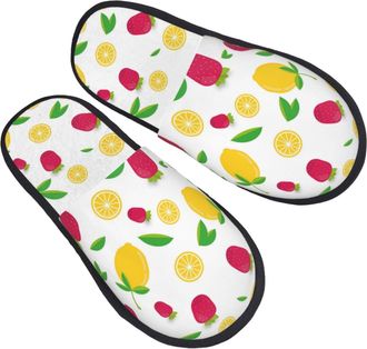Generic Cotton Slipper Strawberry And Lemon Print Cosy Home Slippers Portable Plush Ladies Slippers Family Travel M