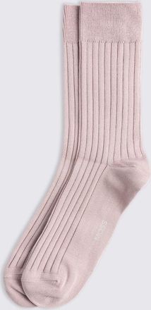 Moss Light Pink Ribbed Mercerised Socks