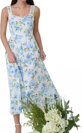 Blu Pepper Floral Eyelet Pattern Scallop Lace Trim Midi Dress In Blue Multi