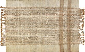 Beliani Alfombra De Yute Beige Arena Natural 140 X 200 Cm A Mano Geom&eacute;trico Borlas Ortaoba