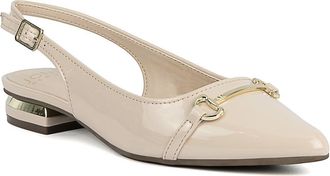 Jones New York Womens Slingback Flats - Classic Pointed Toe Dress Shoes with Back Straps and Low Heel, Bone-buckle, 4.5 UK
