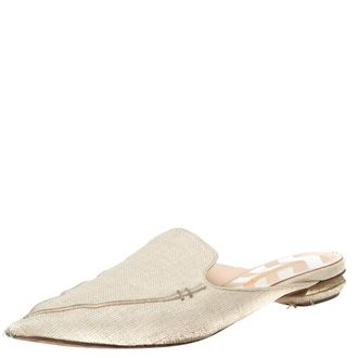 Nicholas Kirkwood Cream Raffia Pointed Toe Beya Flat Mule Sandals