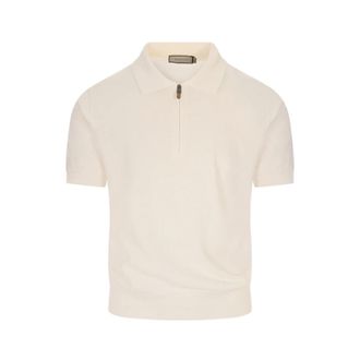 Canali Round-neck Knitwear, male, White, Size: M Short-sleeve Zip Polo