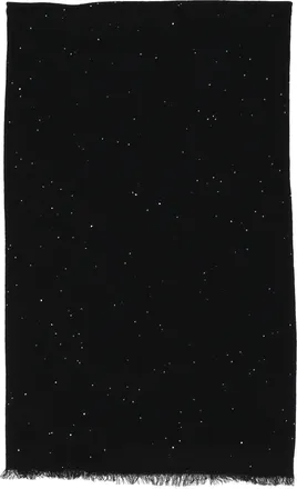 Faliero Sarti Rectangular Black Scarf with Shiny Specks and Fringe Finish