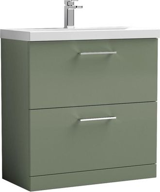 Nuie Nuie - Arno Satin Green 800mm 2 Drawer Vanity Unit and Mid Edge Ceramic Basin - ARN835A