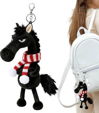Generic 2026 Horse Plush Toy Pendant, 20cm Cool Black Horses Mascot Charm, Year of the Horse Mascot, Soft Stuffed Horses Keychain, Bag Pendant, Key Charm, Car