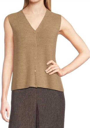 Eileen Fisher Merino V-Neck Vest In Biscuit