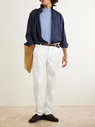 Eleventy Straight-Leg Stretch-Cotton and Silk-Blend Trousers