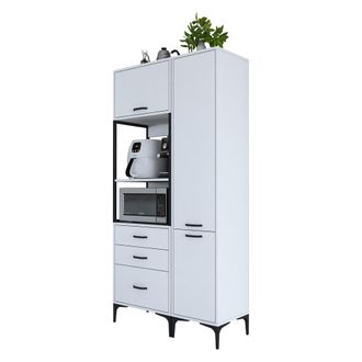 Dmora Alacena Lotzorai, Aparador 8 Estantes, 3 Cajones, 2 Puertas, 100x40x199h Cm Blanco