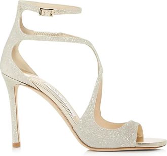 Jimmy Choo London 95mm Azia glittered buckled sandals - women - Calf Leather/Leather/Leather - 40 - Silver