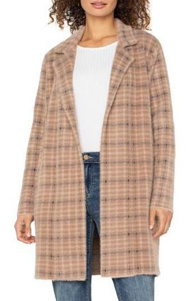 Liverpool L.A. Coatigan Open Front Cardigan Sweater in Camel Cream Plaid at Nordstrom Rack, Size X-Large