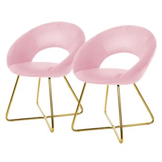 ML Design Ml-design - 2x Sillas De Comedor Rosas Ergon&oacute;micas Asiento Tapizado Aspecto Terciopelo Patas De Metal Doradas Con Respaldo Redondo Y Reposabrazos Sill