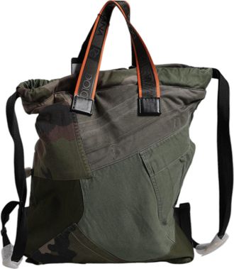 Dolce & Gabbana Mens Patchwork Camouflage Rucksack Backpack Green Cotton Calf Leather