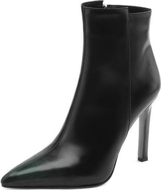 TinaCus Womens Handmade Brush-Off Leather Side Zip Pointed Toe Stiletto Heel Ankle Boots, Black, 4 UK